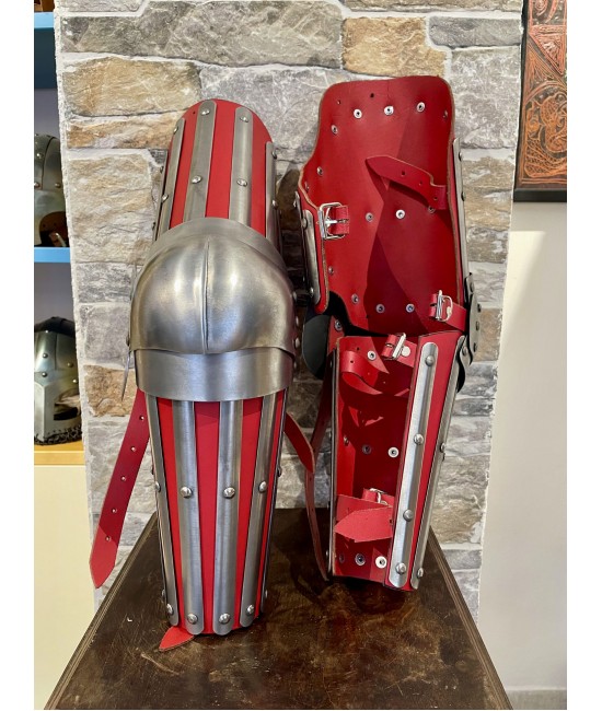 Medieval Splint Arm Harness, red leather