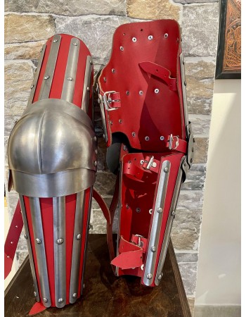 Medieval Splint Arm Harness, red leather