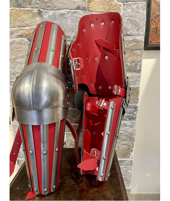 Medieval Splint Arm Harness, red leather