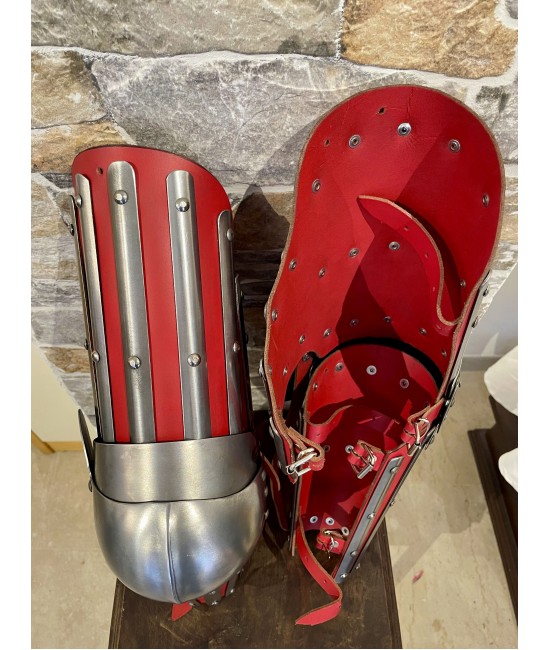 Medieval Splint Arm Harness, red leather