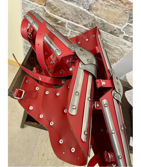 Medieval Splint Arm Harness, red leather