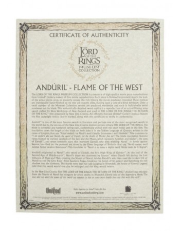 Lord of the Rings - Anduril Sword - Museum Collection