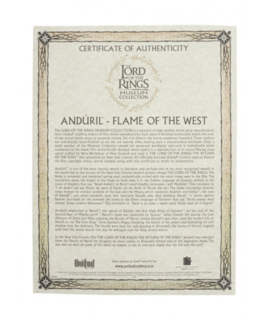 Lord of the Rings - Anduril Sword - Museum Collection