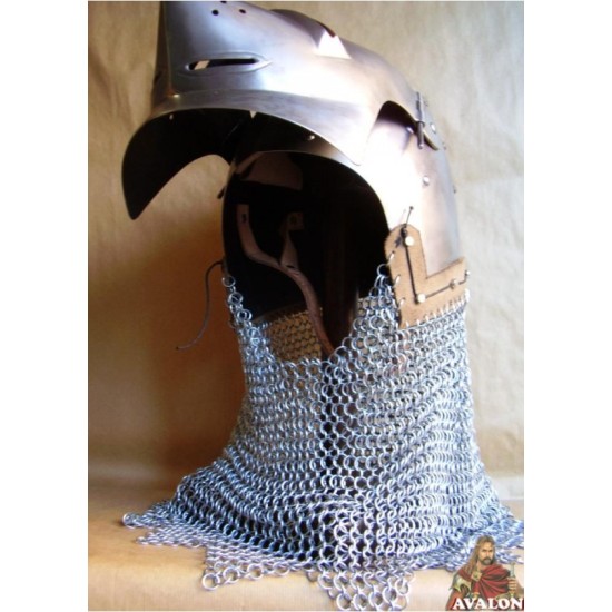 Medieval bassinet helmet with spout