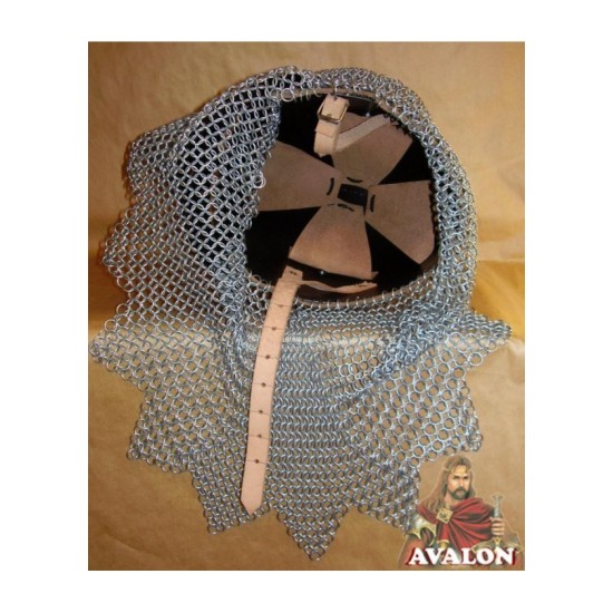 Medieval bassinet helmet with brass pieces Medieval bassinet helmet with brass pieces