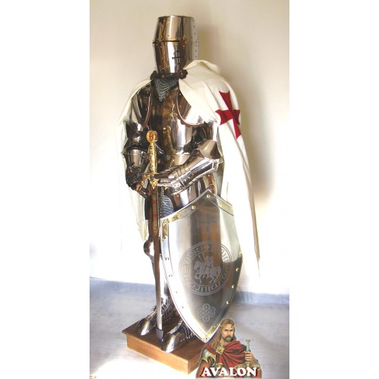 Image of Historical reenactment: Templar knight with sword and chain mail,  13th