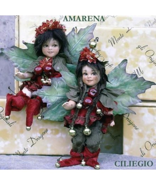 Black Cherry and Cherry Porcelain Fairy Dolls 7 in, Porcelain Fairy Dolls 