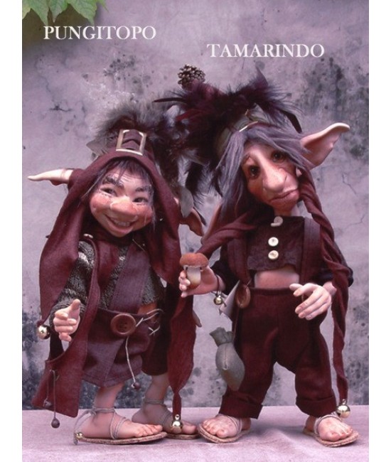 Pungitopo and Tamarind Porcelain Elf Gnome Doll, Porcelain Fairy Dolls 