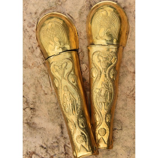 Greaves of the Praetorian Guard in stamped brass, pair