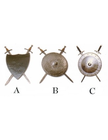Medieval shield complete with two swords