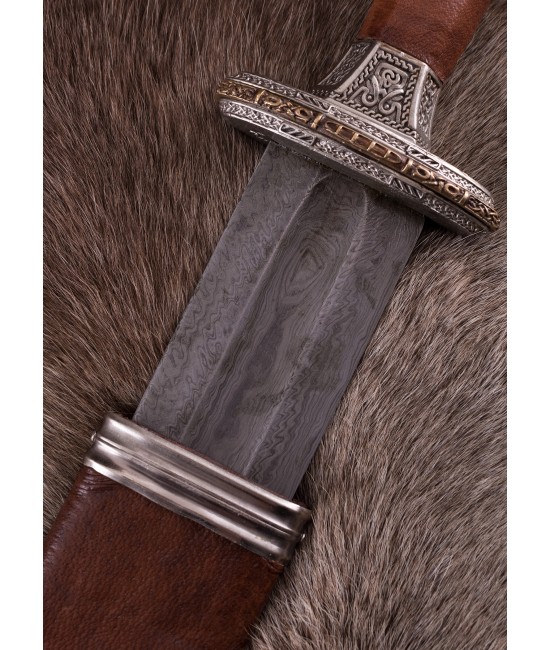 Scandinavian with Tin-Plated Brass Hilt, Damascus Steel Blade